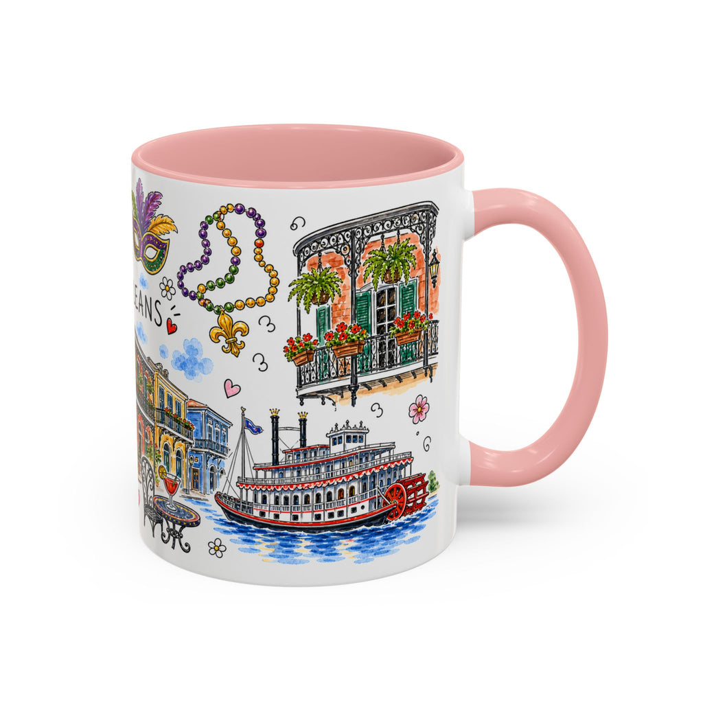 New Orleans Illustrated Travel Mug | City Souvenir Accent Coffee Mug | 11oz 15oz Ceramic Cup