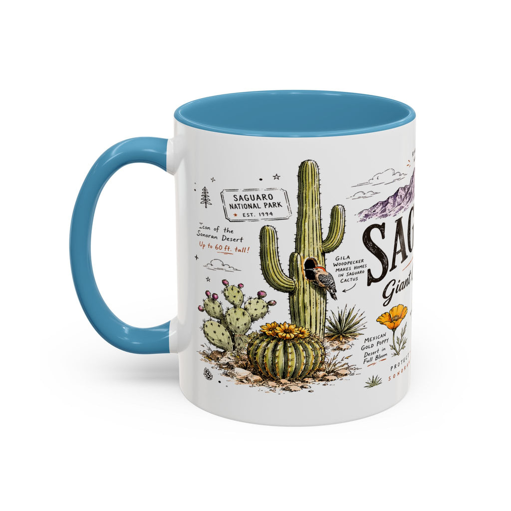 Saguaro National Park Coffee Mug | Arizona Desert Cactus Sunset Gift | Accent Color Ceramic 11oz 15oz