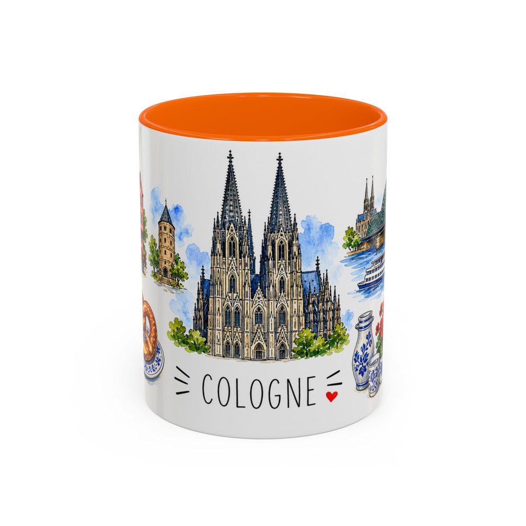 Cologne Illustrated Travel Mug | City Souvenir Accent Coffee Mug | 11oz 15oz Ceramic Cup