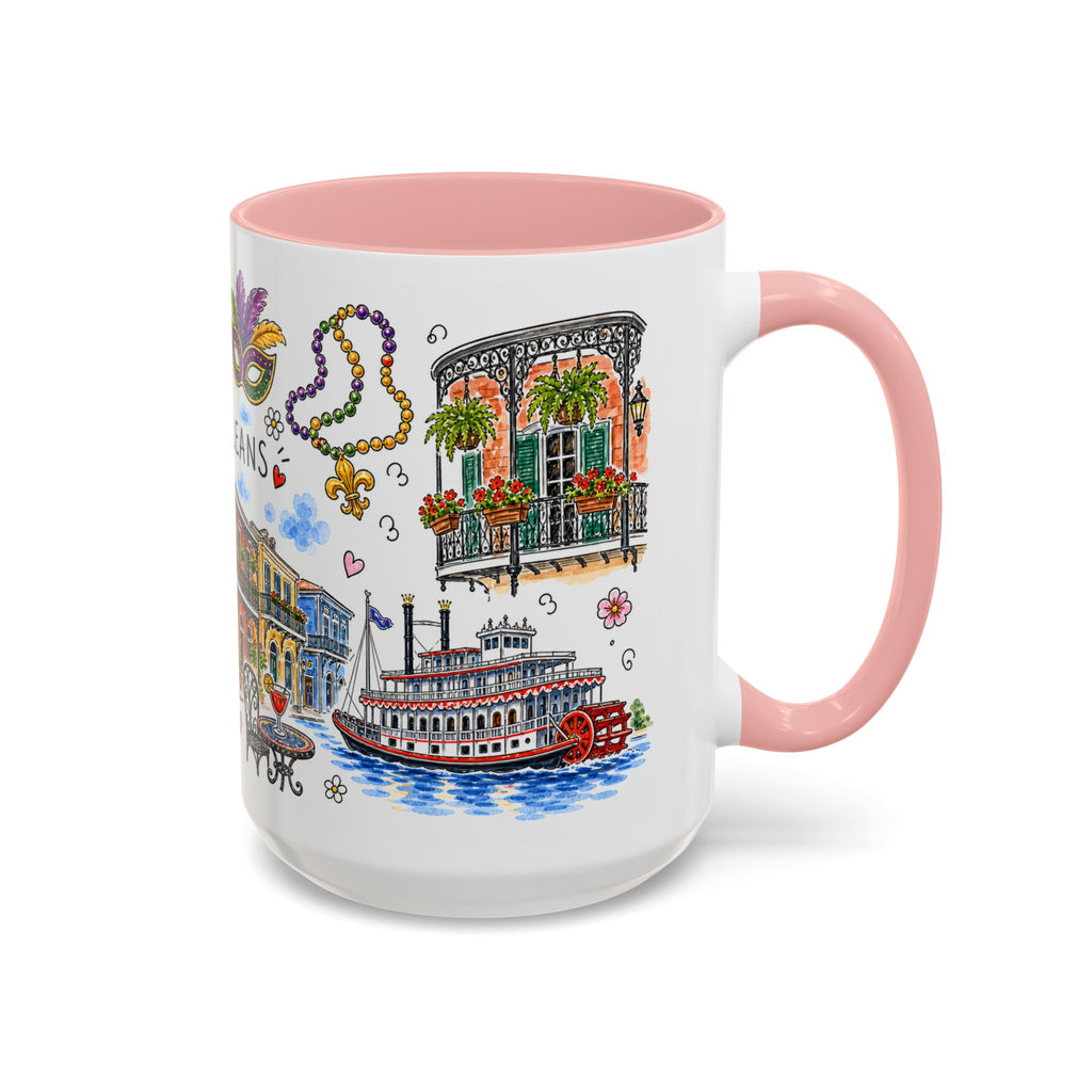 New Orleans Illustrated Travel Mug | City Souvenir Accent Coffee Mug | 11oz 15oz Ceramic Cup