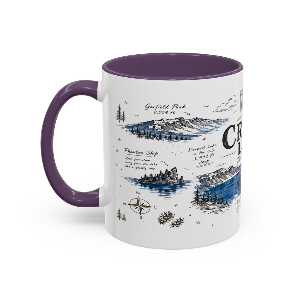 Crater Lake National Park Coffee Mug | Oregon Volcano Blue Lake Hiking Gift | Accent Color Ceramic 11oz 15oz
