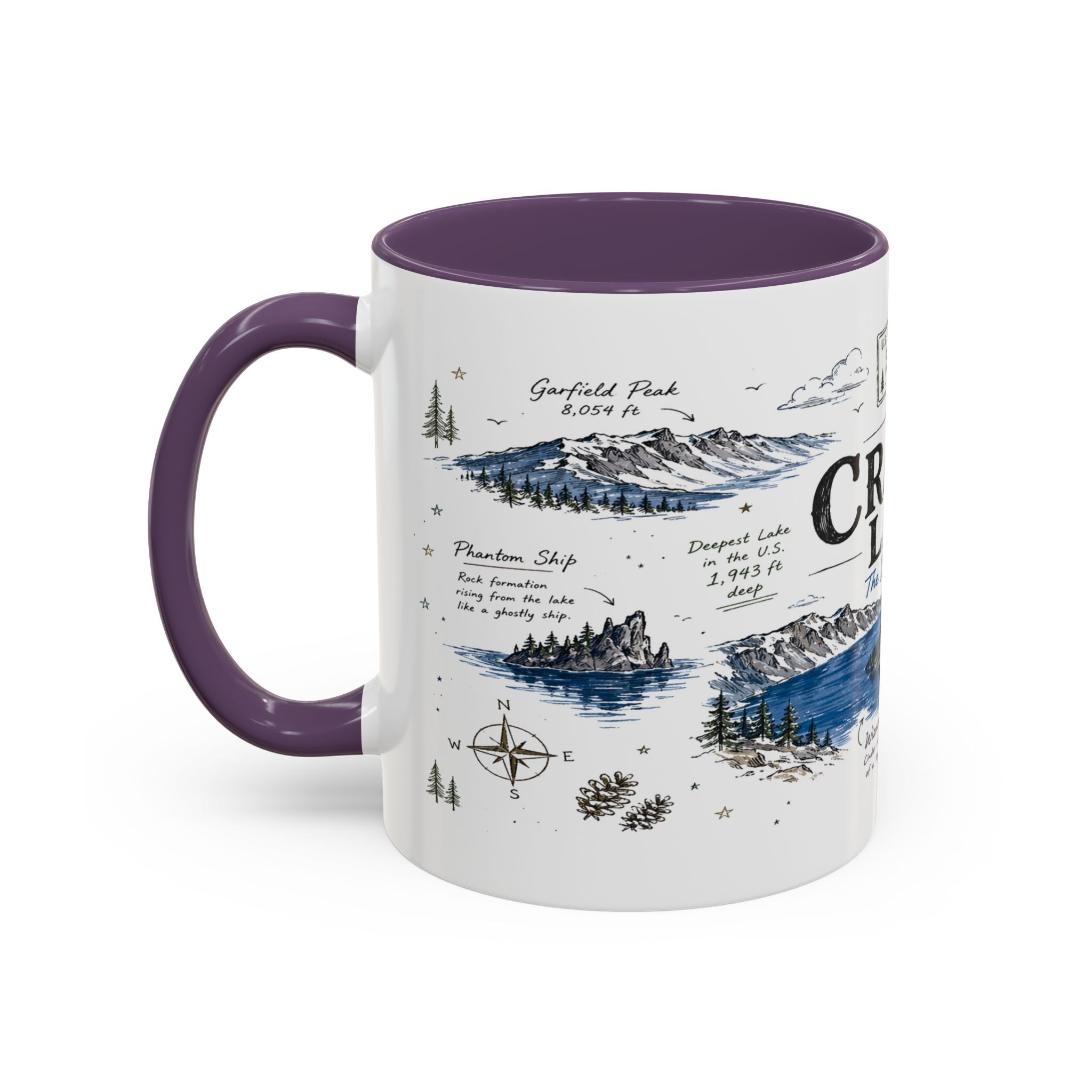 Crater Lake National Park Coffee Mug | Oregon Volcano Blue Lake Hiking Gift | Accent Color Ceramic 11oz 15oz