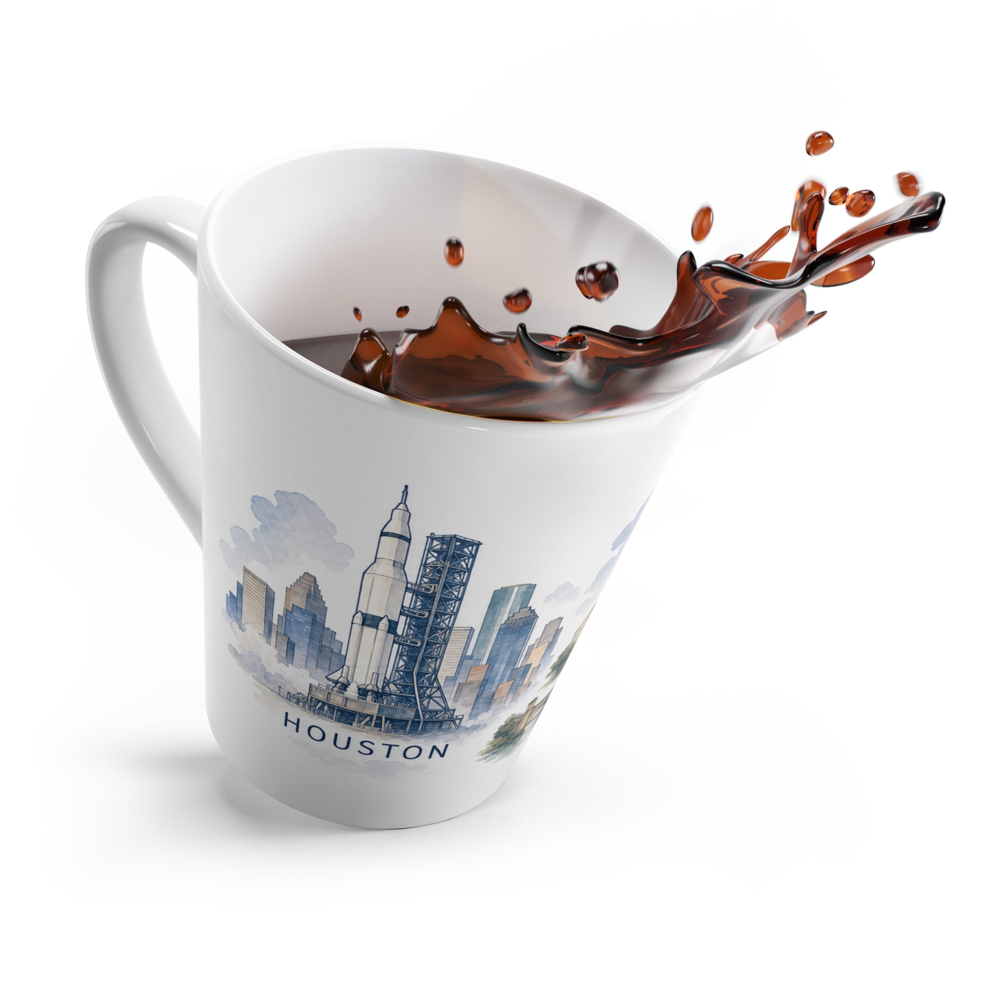 Houston Latte Mug | Watercolor City Travel Mug | 12 oz Ceramic Souvenir Gift