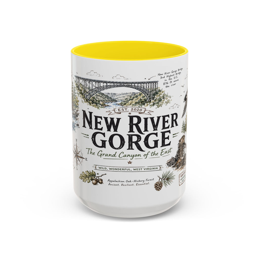New River Gorge National Park Coffee Mug | West Virginia River Canyon Climbing Gift | Accent Color Ceramic 11oz 15oz