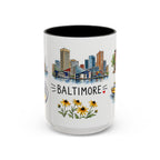 Baltimore Illustrated Travel Mug | City Souvenir Accent Coffee Mug | 11oz 15oz Ceramic Cup
