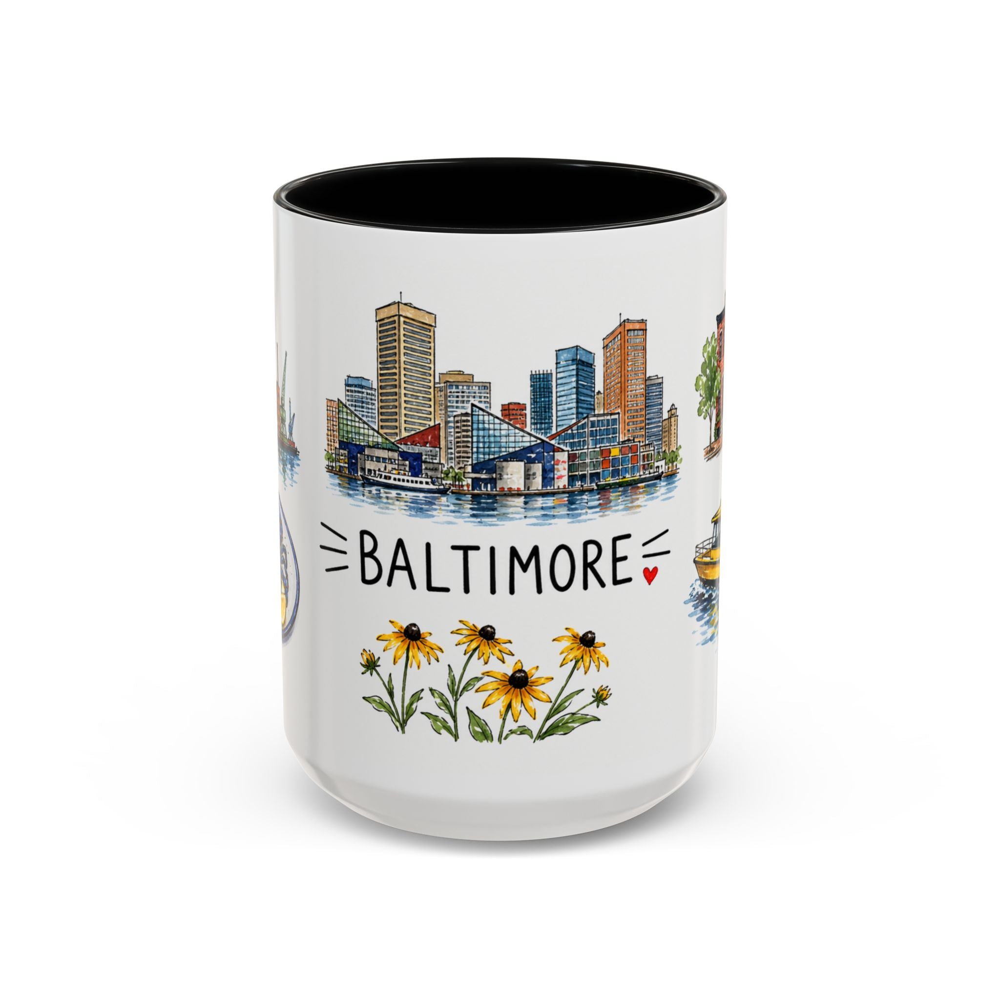 Baltimore Illustrated Travel Mug | City Souvenir Accent Coffee Mug | 11oz 15oz Ceramic Cup