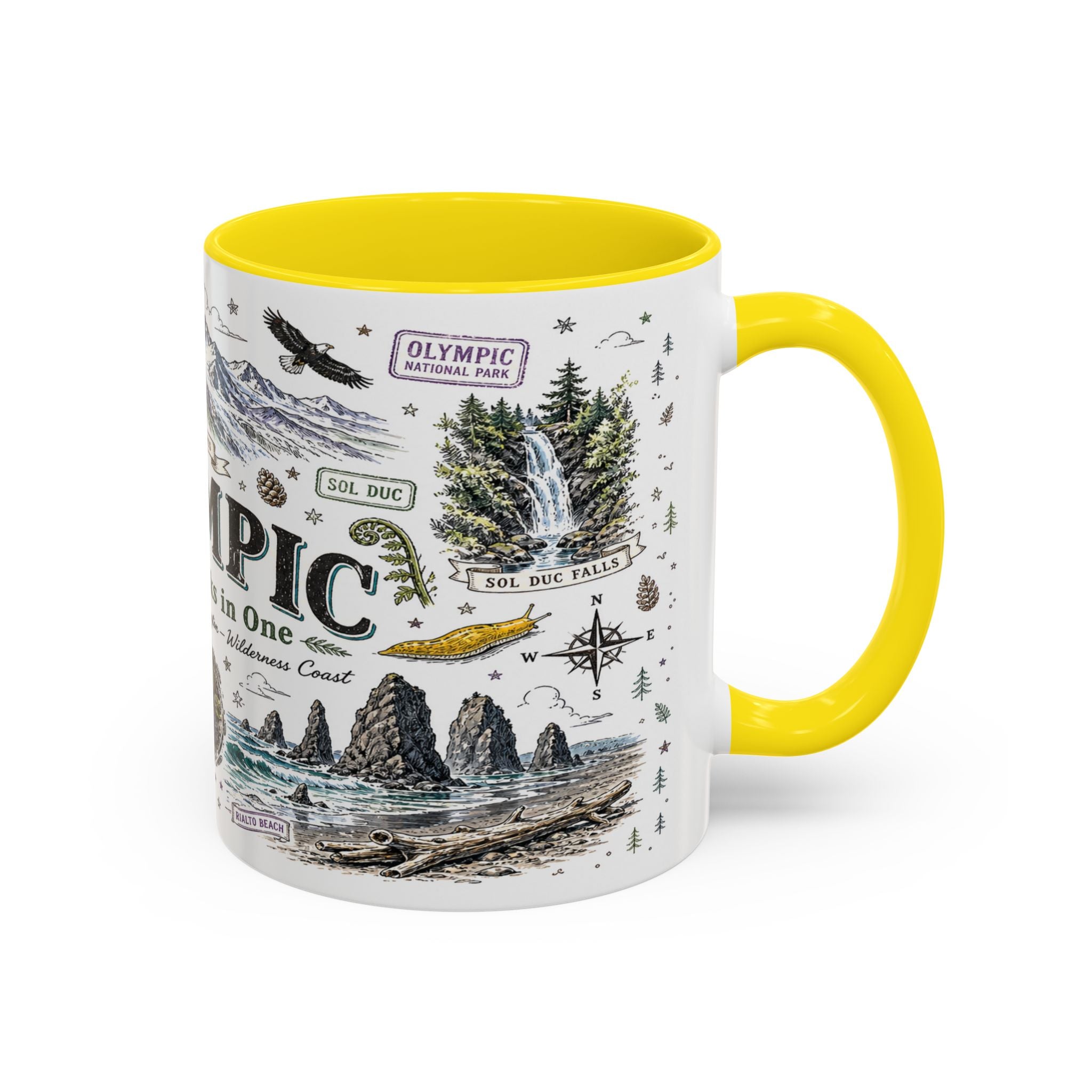 Olympic Coffee Mug | National Park Hiking Rainforest Gift | Accent Color Ceramic 11oz 15oz