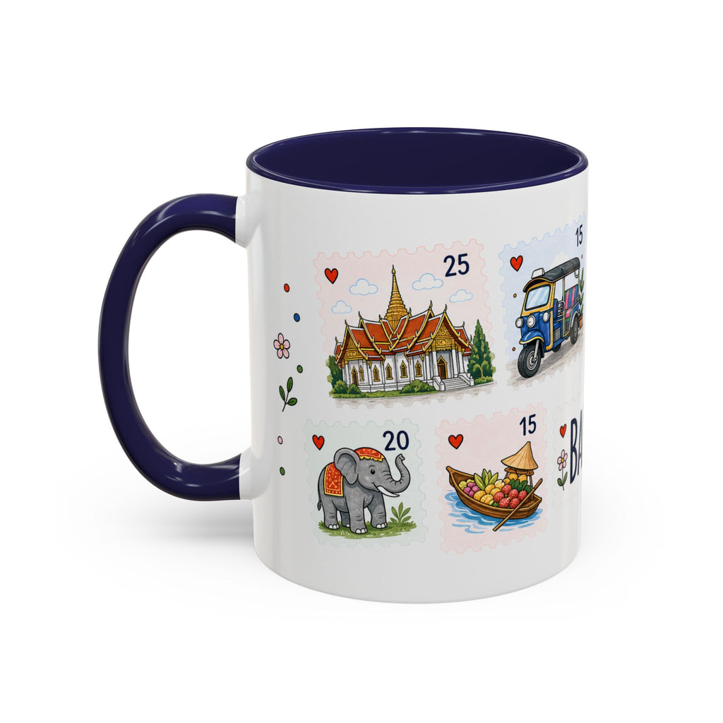 Bangkok Coffee Mug | Postage Stamp Collage Mug | Travel Souvenir Accent Cup 11oz 15oz