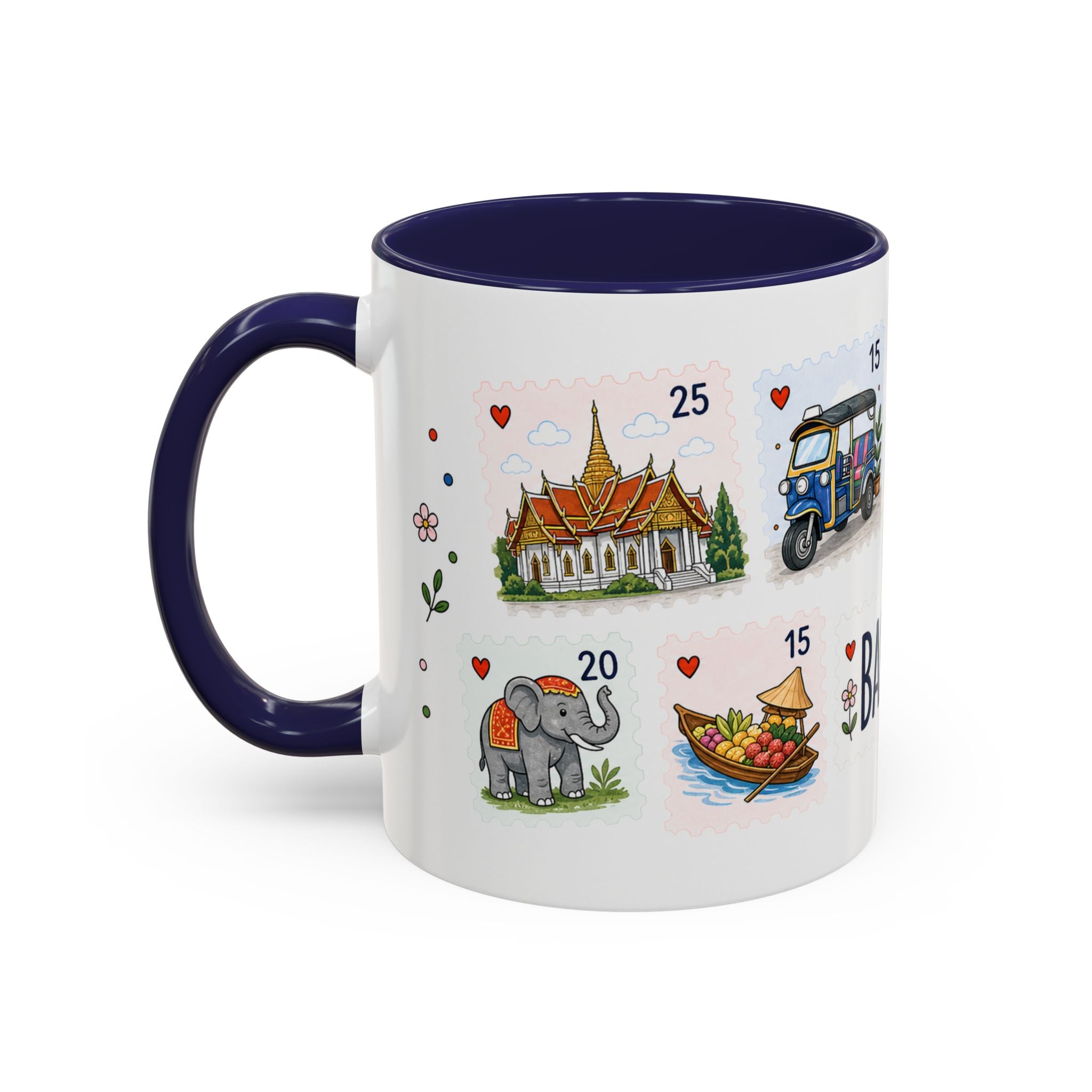 Bangkok Coffee Mug | Postage Stamp Collage Mug | Travel Souvenir Accent Cup 11oz 15oz