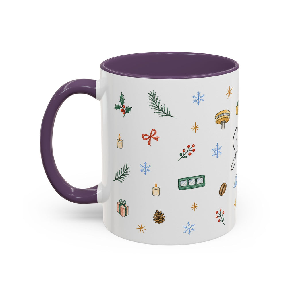 Seattle Christmas Mug | Watercolor Travel Souvenir | Holiday Gift | Accent Ceramic Coffee Cup 11oz 15oz