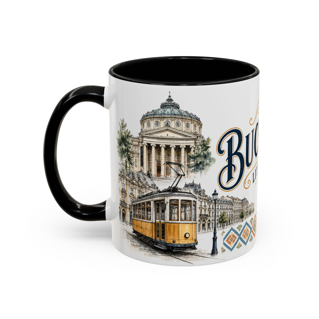 Bucharest Coffee Mug | Romania Travel Souvenir | Vintage Illustrated City Gift | 11 oz 15 oz Accent Mug