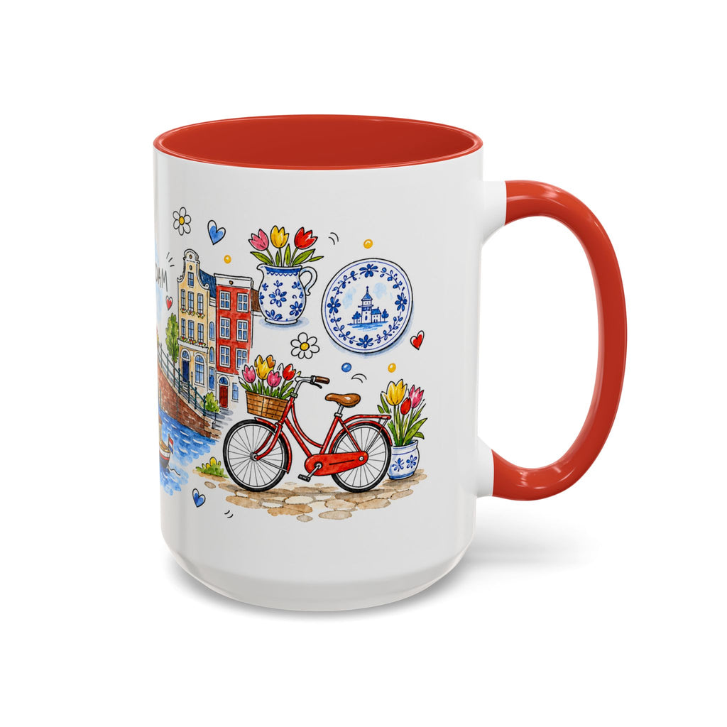 Amsterdam Travel Mug | European City Souvenir Accent Coffee Mug | 11oz 15oz Ceramic Cup