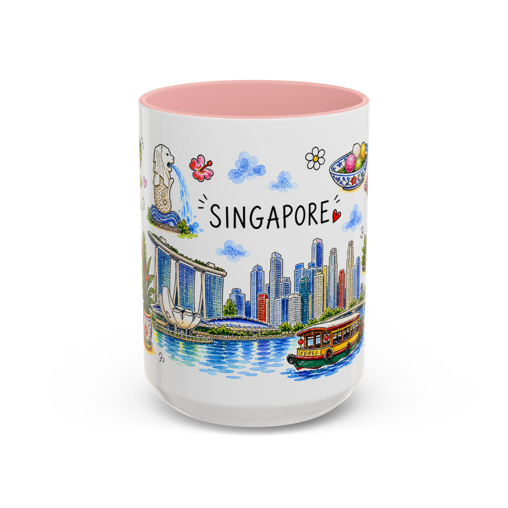 Singapore Illustrated Travel Mug | City Souvenir Accent Coffee Mug | 11oz 15oz Ceramic Cup