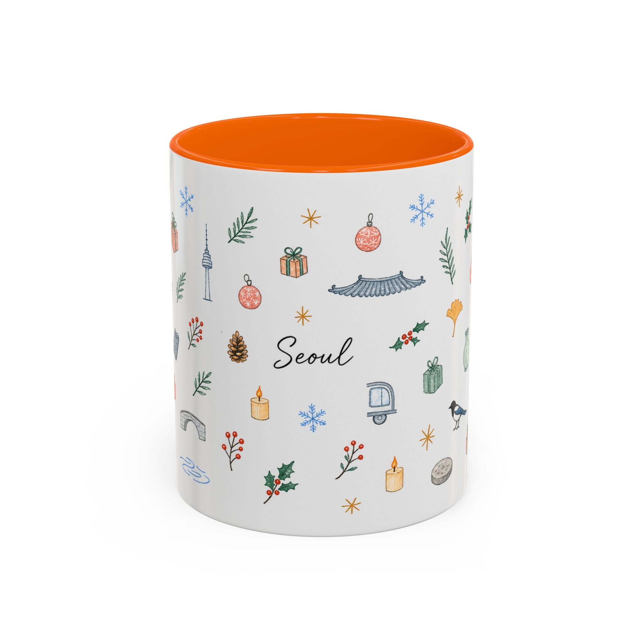 Seoul Christmas Mug | Watercolor Travel Souvenir | Holiday Gift | Accent Ceramic Coffee Cup 11oz 15oz