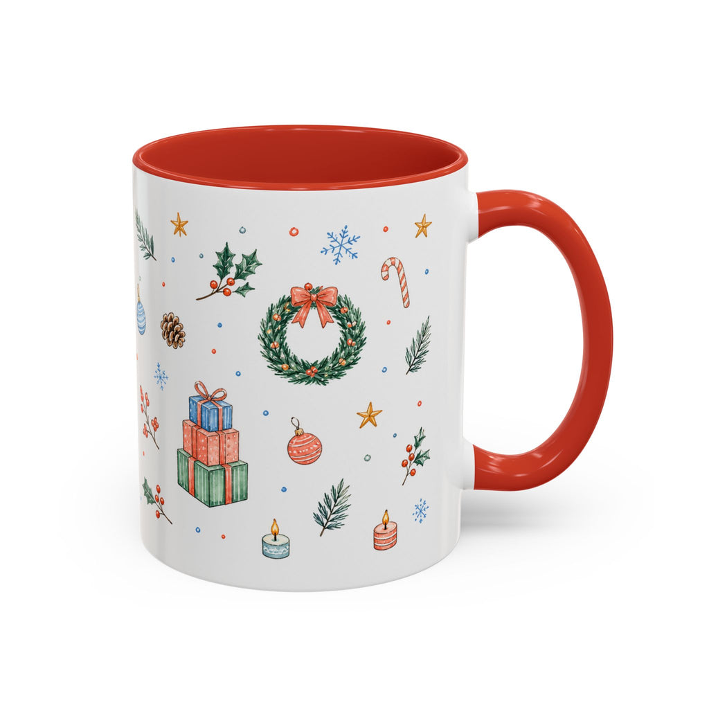 Christmas Mug | Watercolor Tree Gifts Wreath Holiday Cup | Accent Coffee Mug 11oz 15oz
