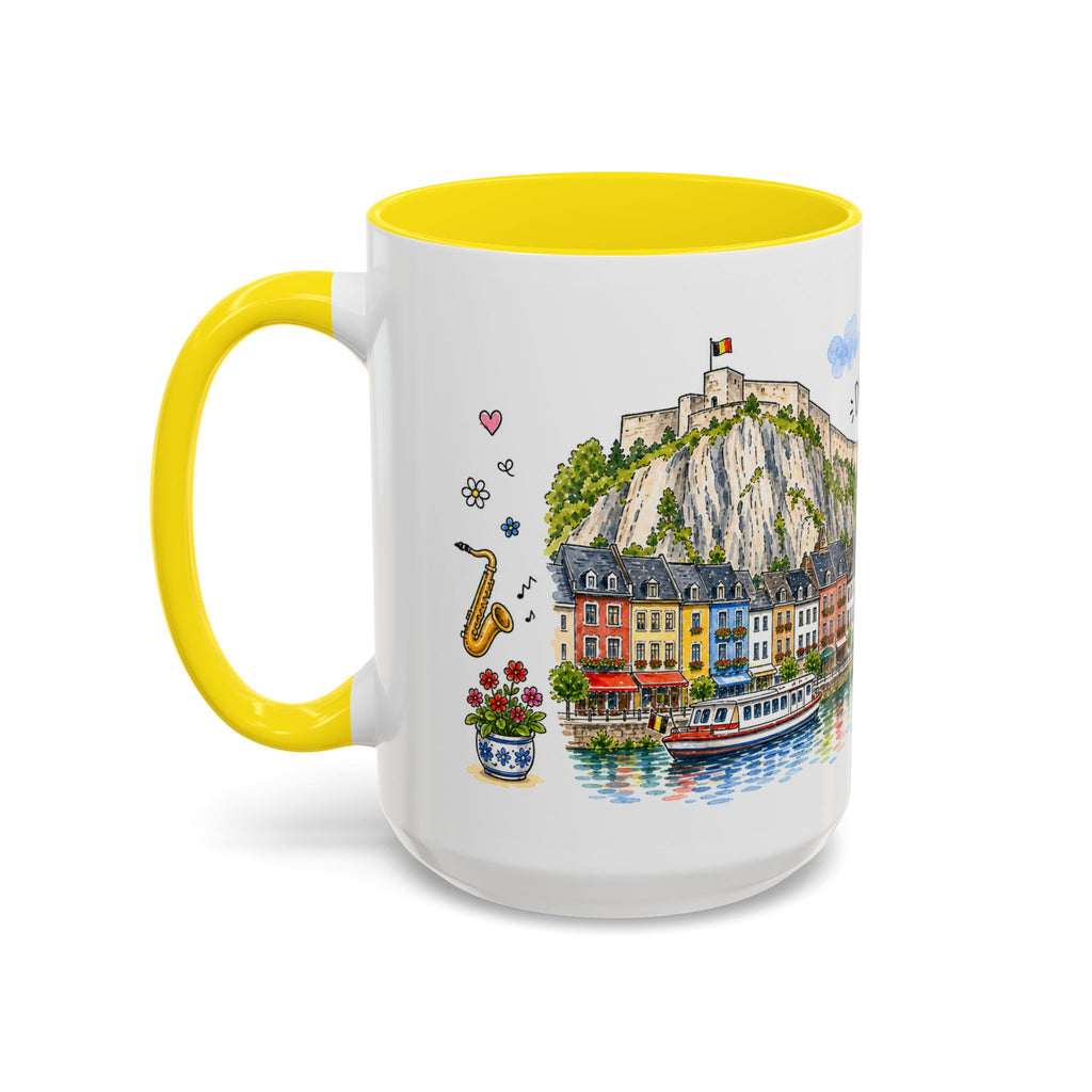 Dinant Illustrated Travel Mug | Belgium Souvenir Accent Coffee Mug | 11oz 15oz Ceramic Cup
