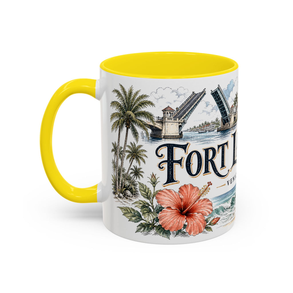 Fort Lauderdale Coffee Mug | United States Travel Souvenir | Vintage Illustrated City Gift | 11 oz 15 oz Accent Mug