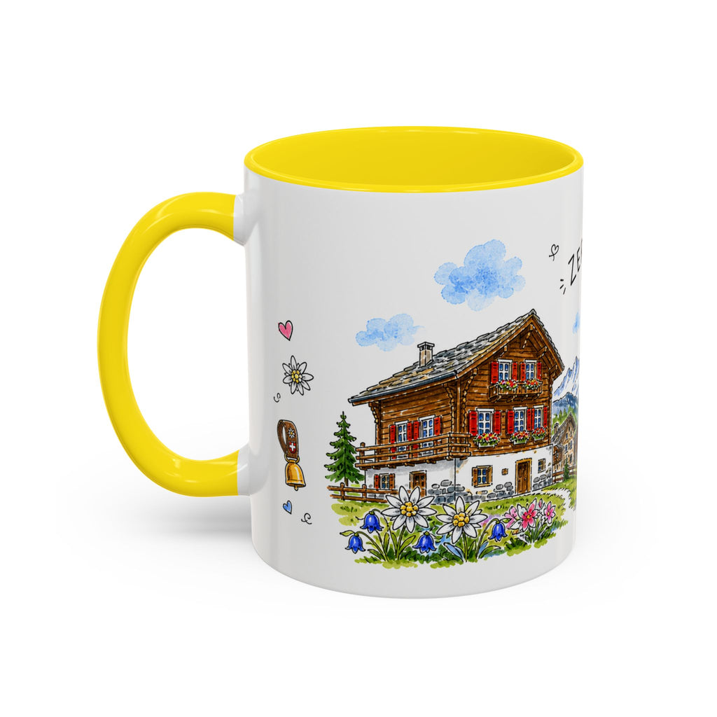 Zermatt Illustrated Travel Mug | Switzerland Souvenir Accent Coffee Mug | 11oz 15oz Ceramic Cup