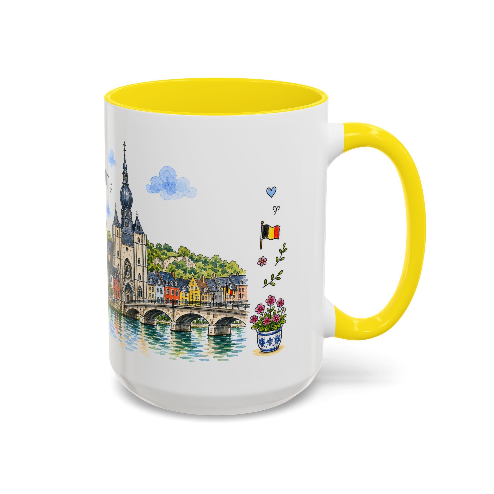 Dinant Illustrated Travel Mug | Belgium Souvenir Accent Coffee Mug | 11oz 15oz Ceramic Cup