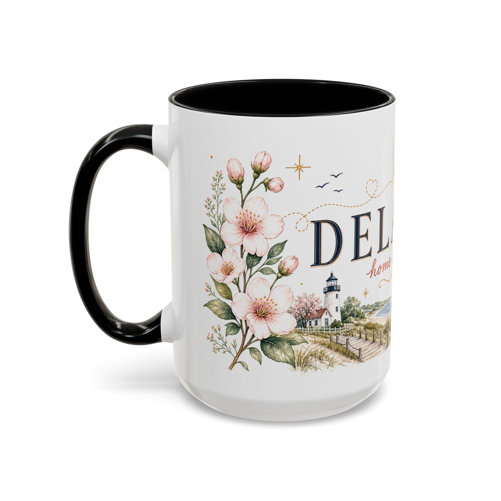 Delaware State Map Mug | Botanical Beach Accent Coffee Cup (11oz/15oz)