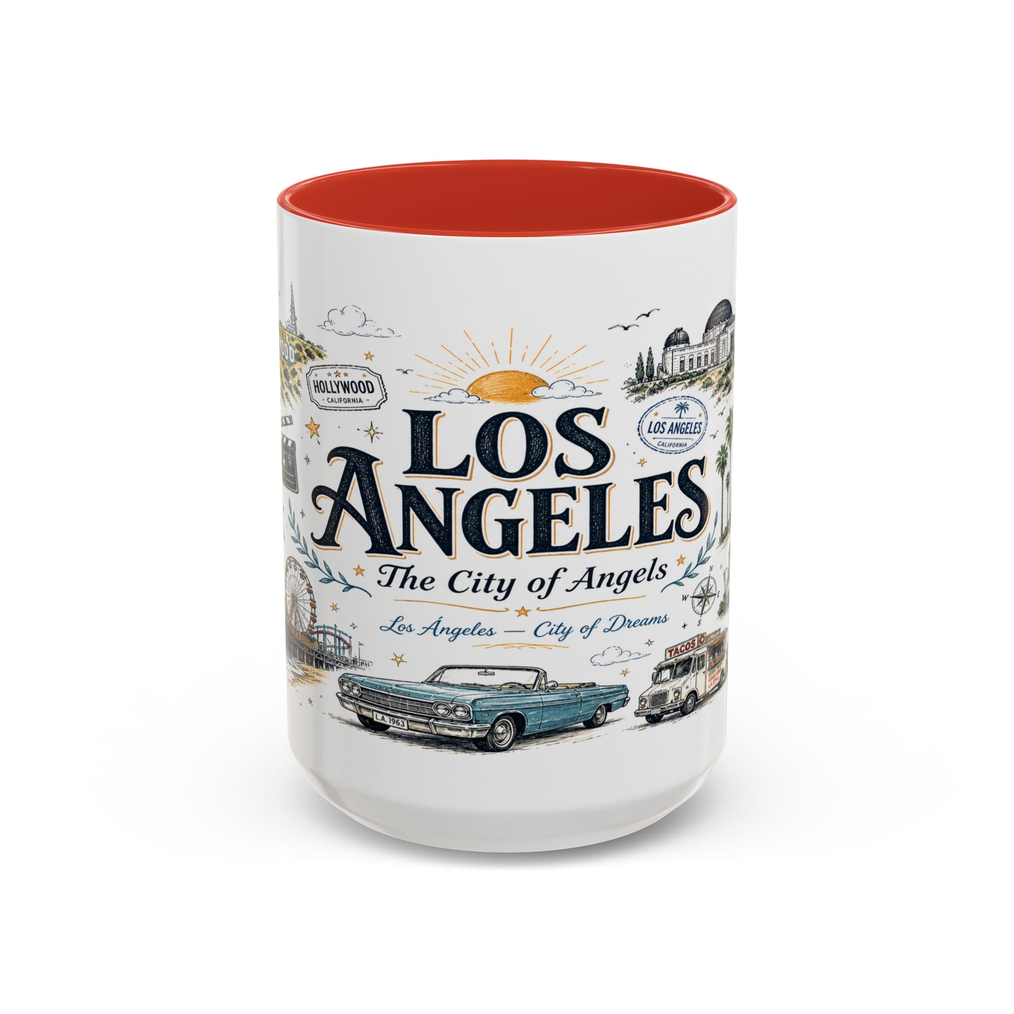 Los Angeles Coffee Mug | California Souvenir City Gift | Accent Color Ceramic 11oz 15oz