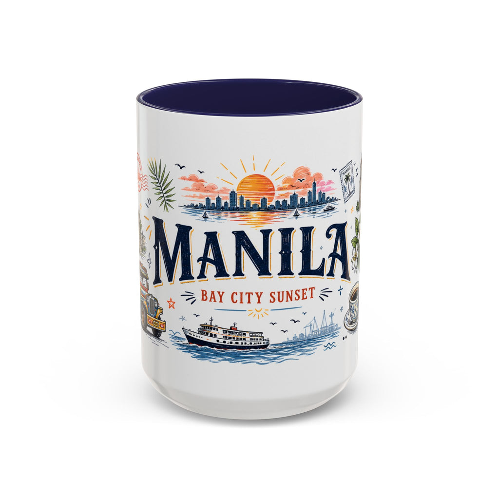 Manila Coffee Mug | Philippines Souvenir Travel Gift | Accent Color Ceramic 11oz 15oz