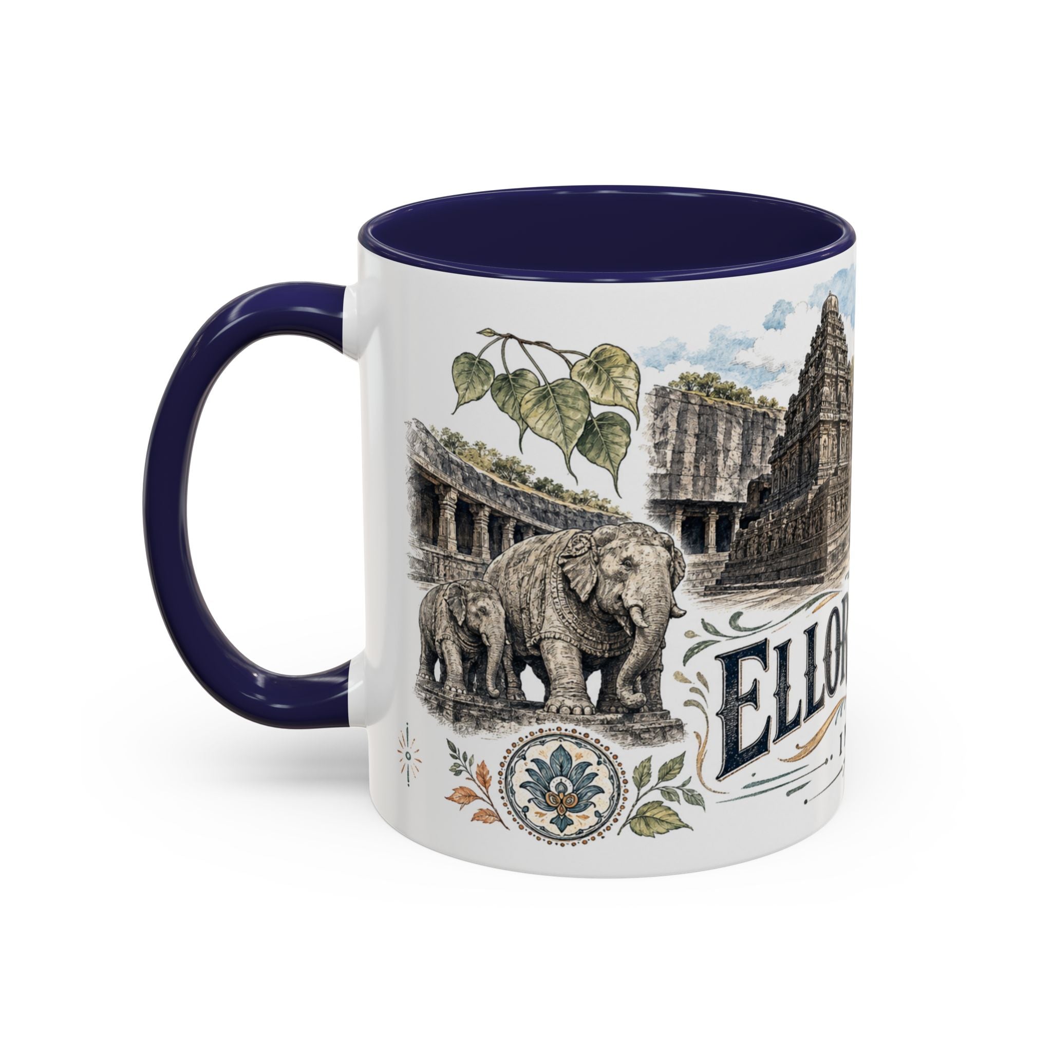 Ellora Caves Mug, India Travel Souvenir, Bucket List Gift, Accent Ceramic Coffee Mug 11oz 15oz