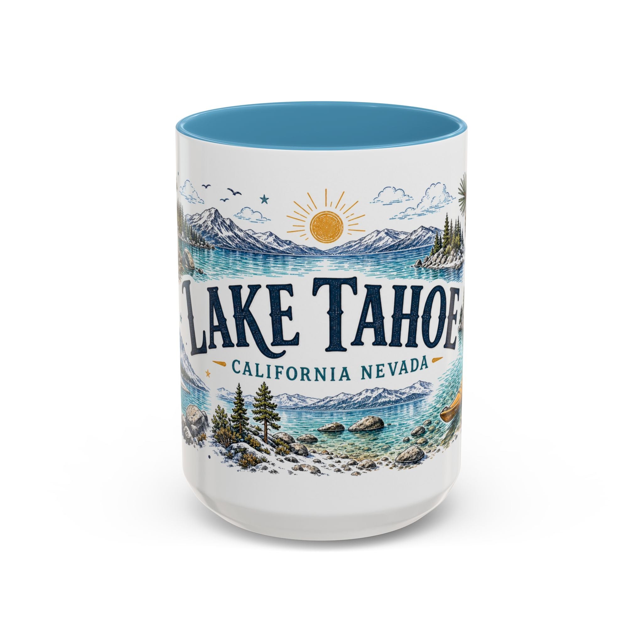 Lake Tahoe Mug, California Nevada Travel Souvenir, Bucket List Gift, Accent Ceramic Coffee Mug 11oz 15oz
