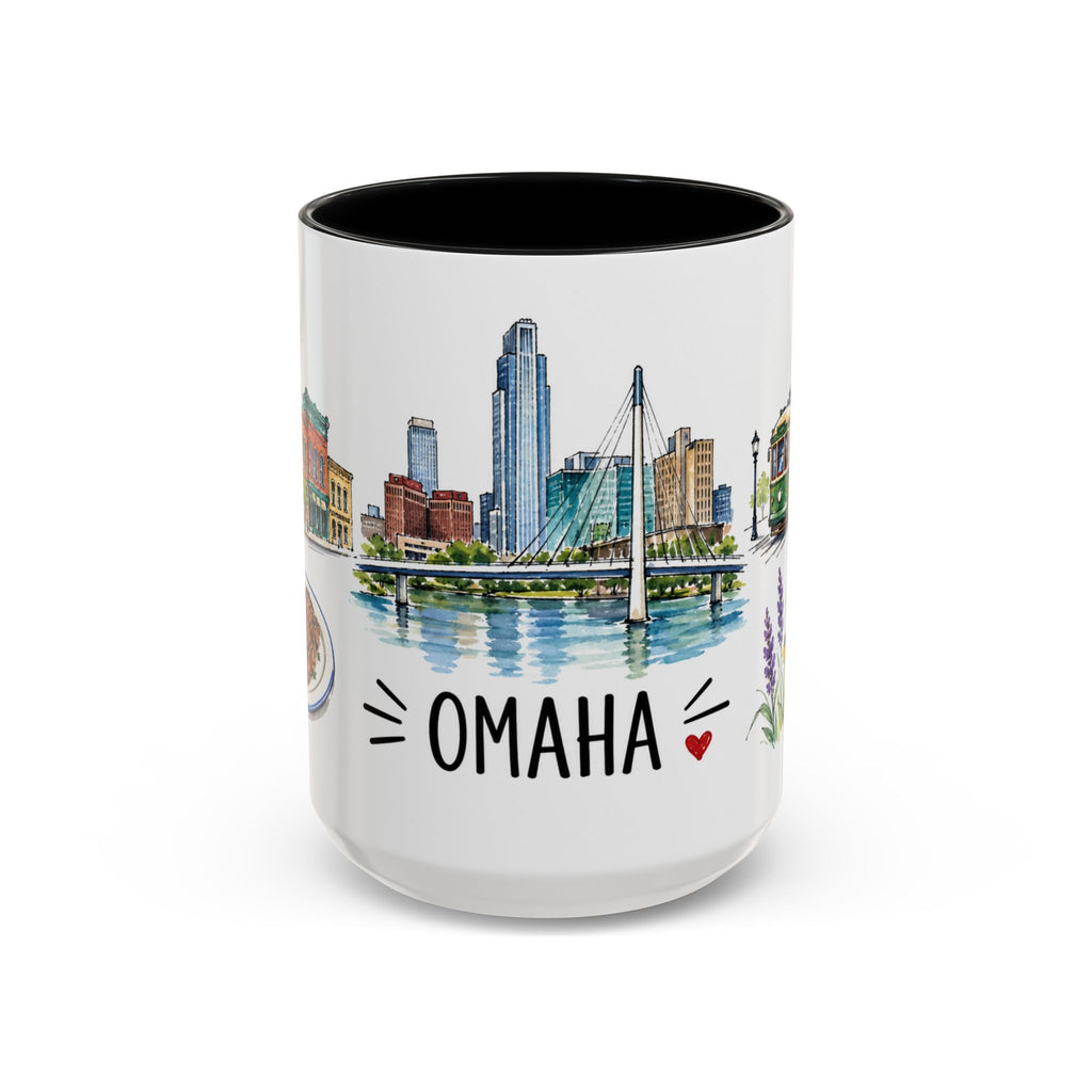 Omaha Illustrated Travel Mug | City Souvenir Accent Coffee Mug | 11oz 15oz Ceramic Cup