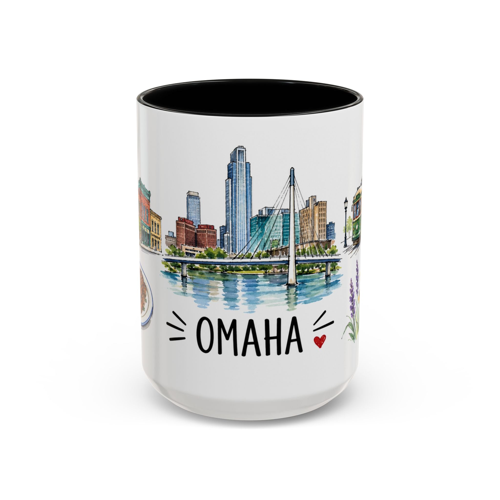 Omaha Illustrated Travel Mug | City Souvenir Accent Coffee Mug | 11oz 15oz Ceramic Cup
