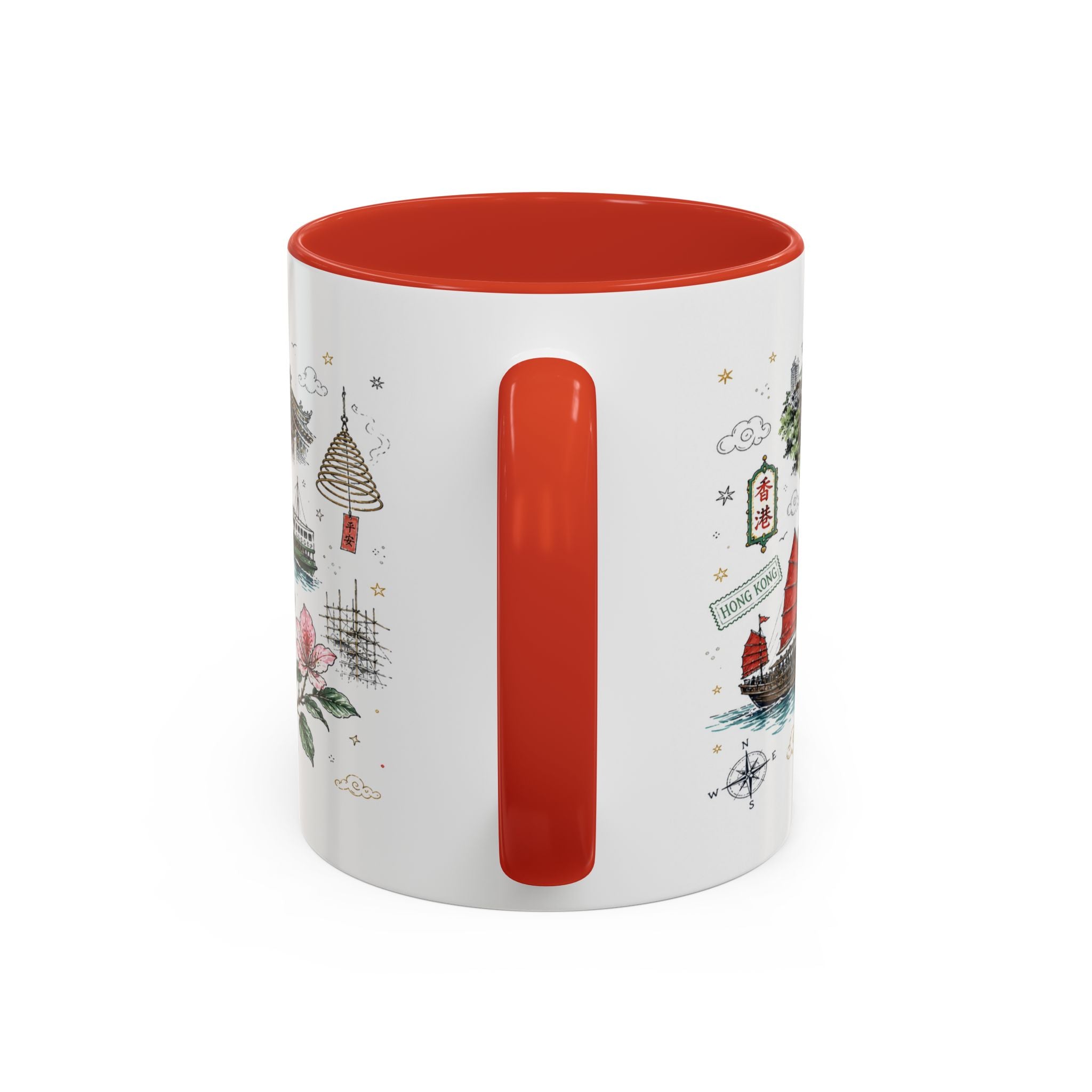 Hong Kong Coffee Mug | Asia Souvenir Travel Gift | Accent Color Ceramic 11oz 15oz