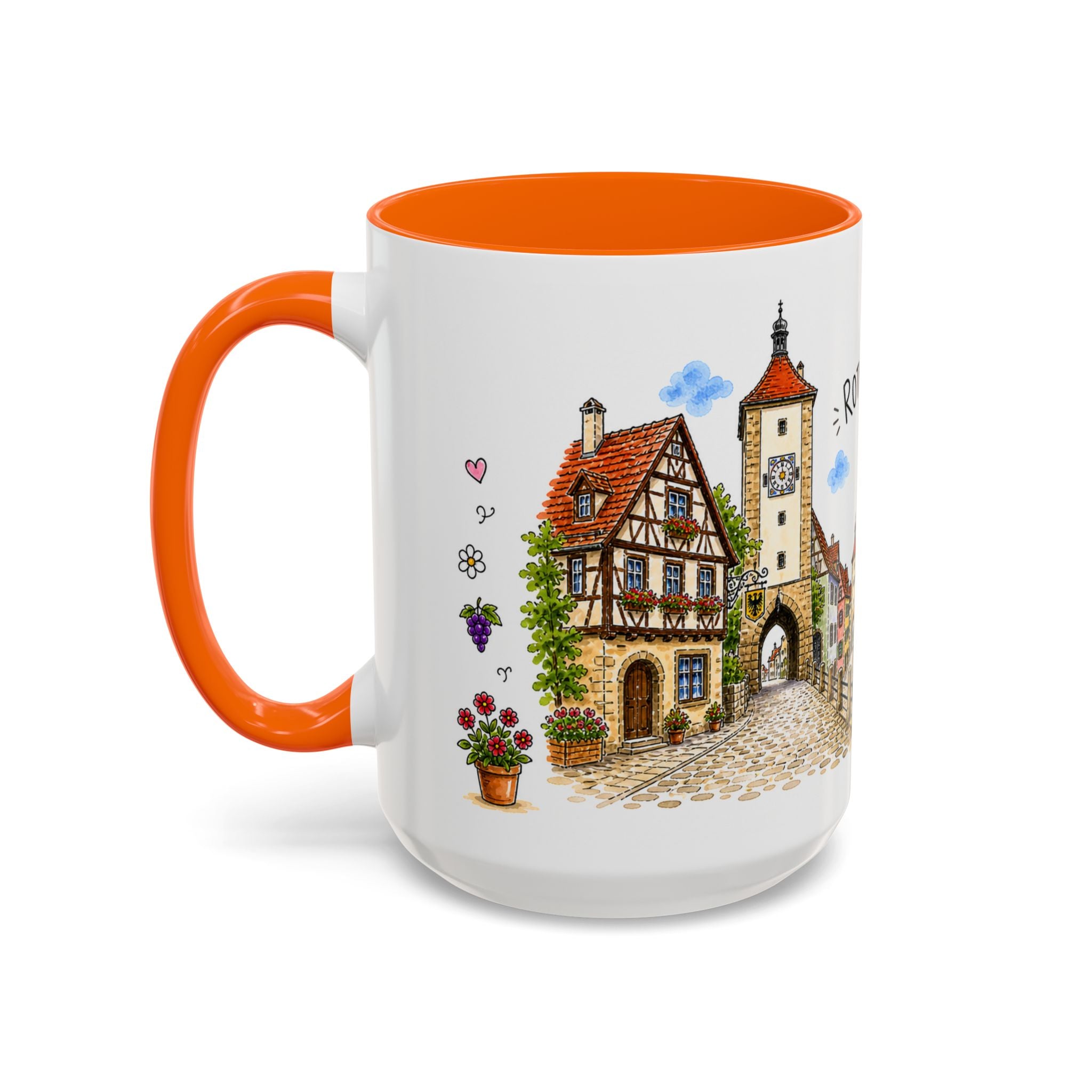 Rothenburg Illustrated Travel Mug | Germany Souvenir Accent Coffee Mug | 11oz 15oz Ceramic Cup