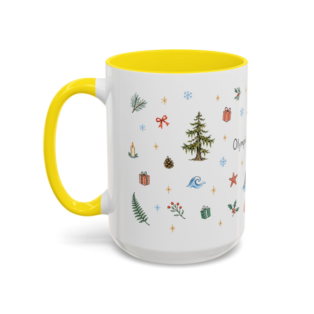 Olympic National Park Christmas Mug | Watercolor Travel Souvenir | Holiday Gift | Accent Ceramic Coffee Cup 11oz 15oz