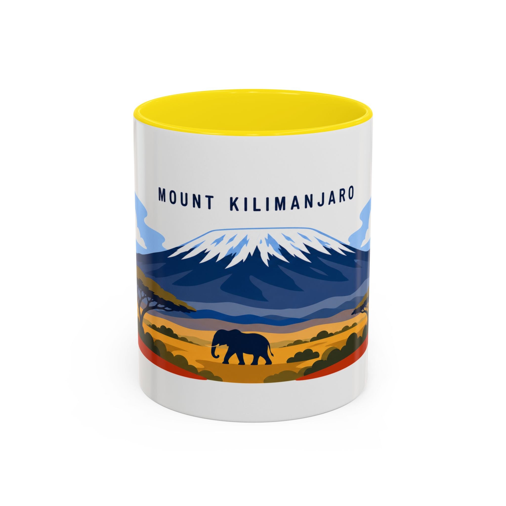 Mount Kilimanjaro Coffee Mug | Travel Destination Souvenir Gift | Accent Color Ceramic 11oz 15oz