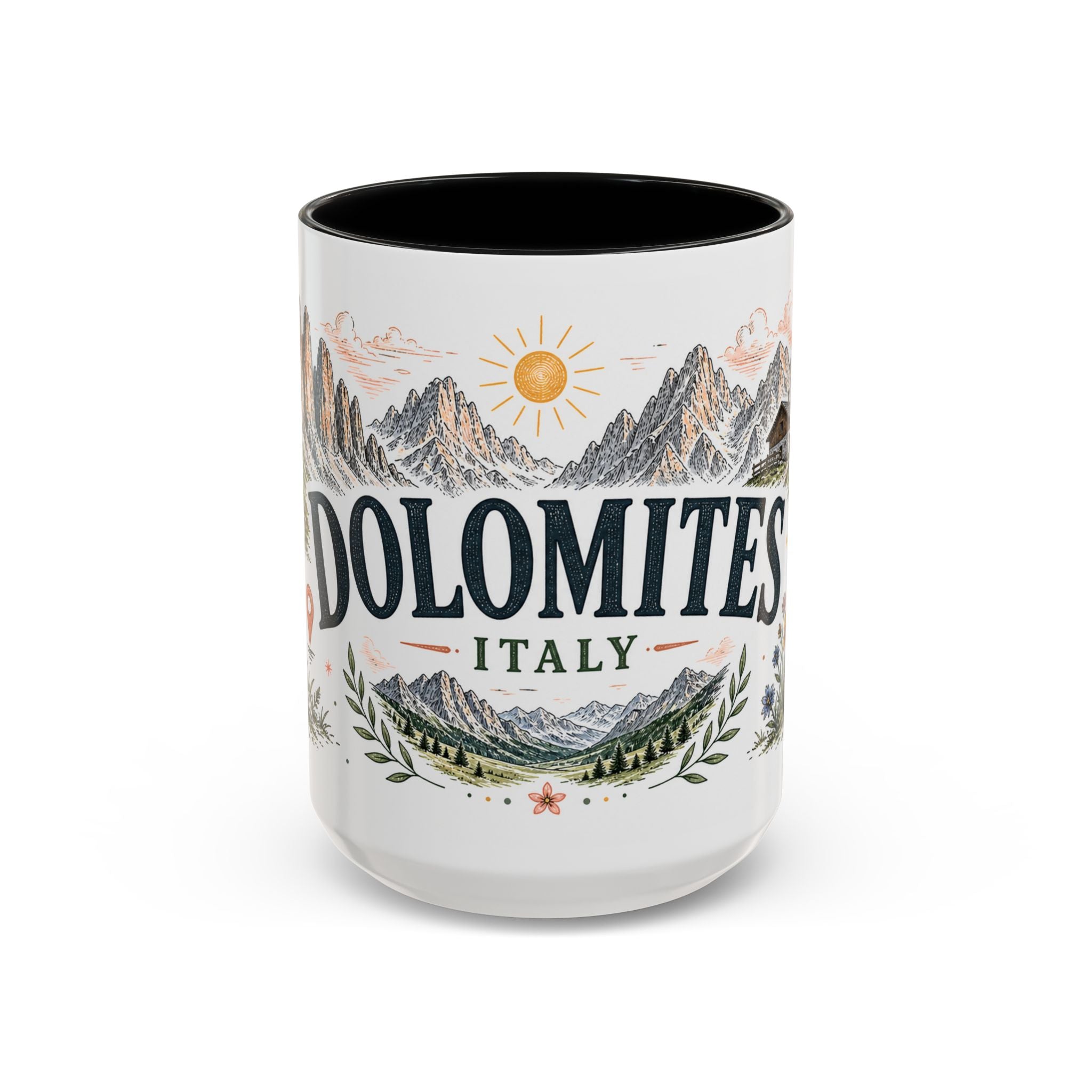 Dolomites Coffee Mug | Travel Destination Souvenir Gift | Accent Color Ceramic 11oz 15oz