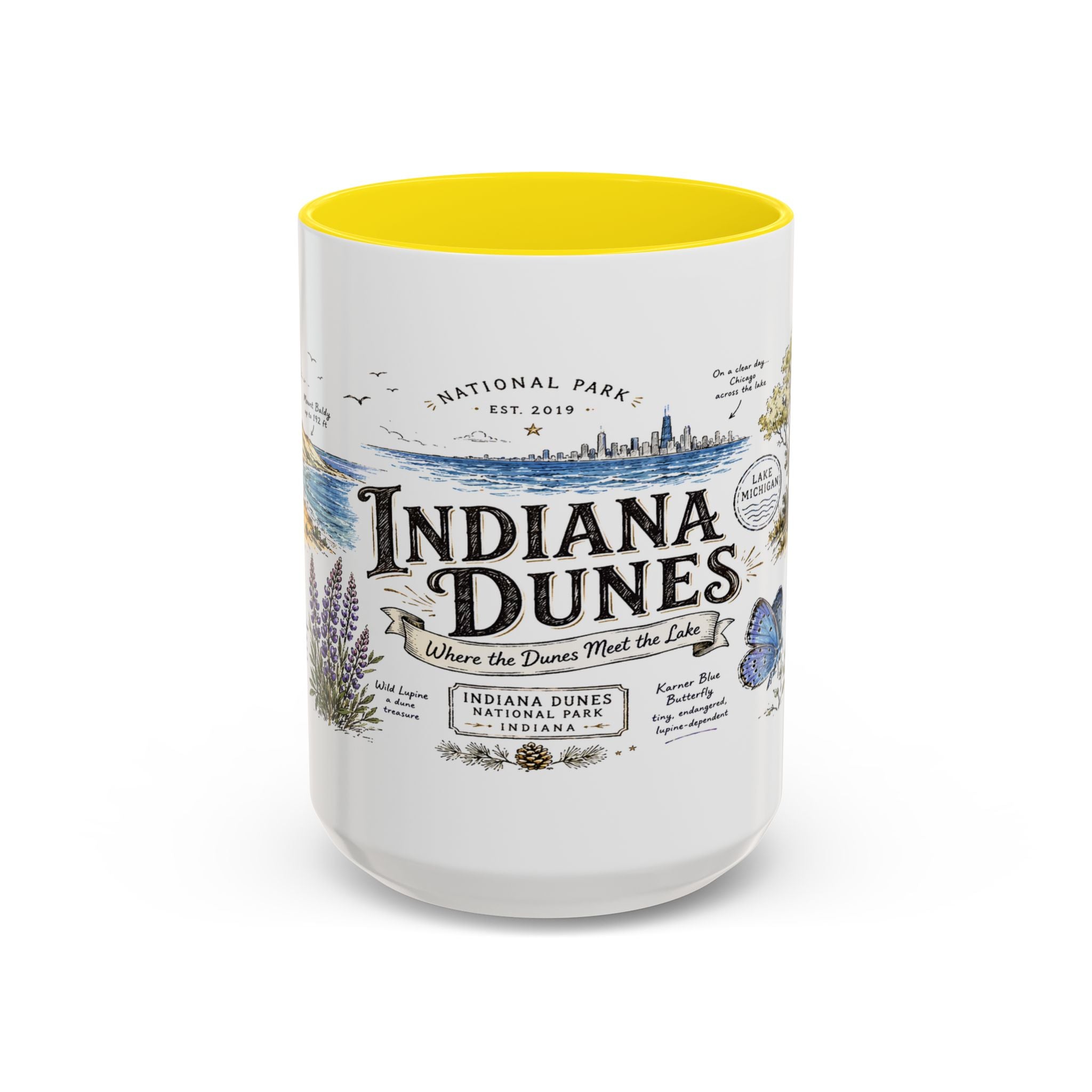 Indiana Dunes National Park Coffee Mug | Indiana Lake Michigan Beach Gift | Accent Color Ceramic 11oz 15oz