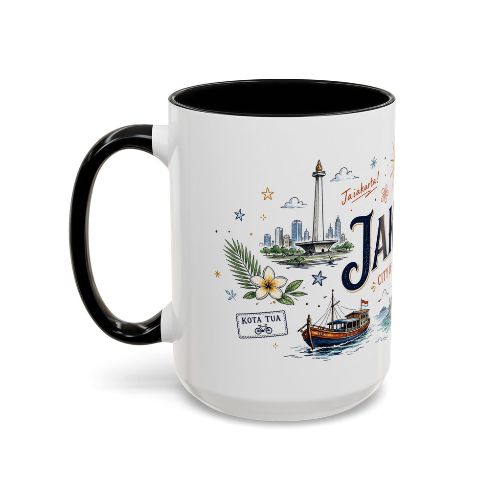 Jakarta Coffee Mug | Indonesia Souvenir Travel Gift | Accent Color Ceramic 11oz 15oz