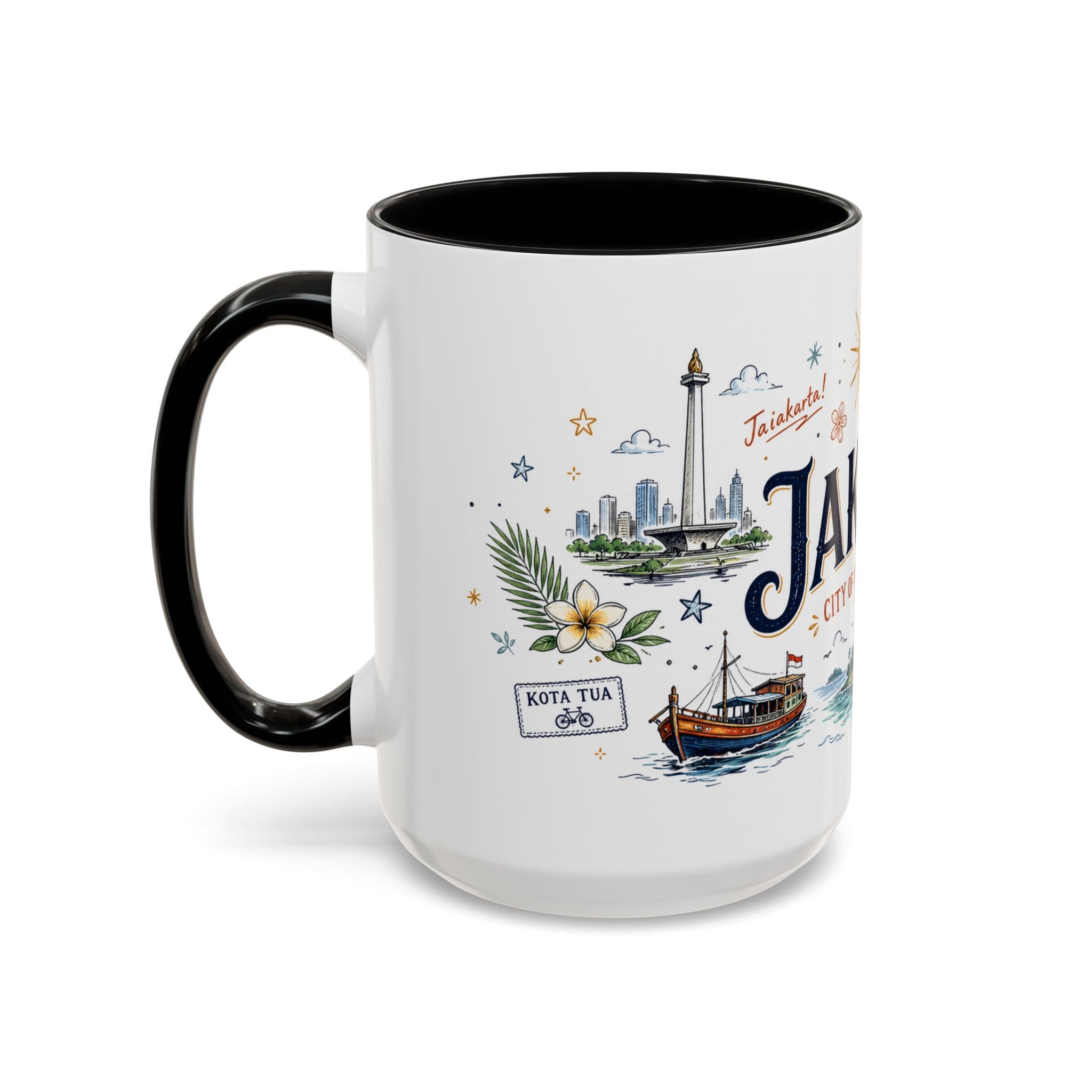 Jakarta Coffee Mug | Indonesia Souvenir Travel Gift | Accent Color Ceramic 11oz 15oz