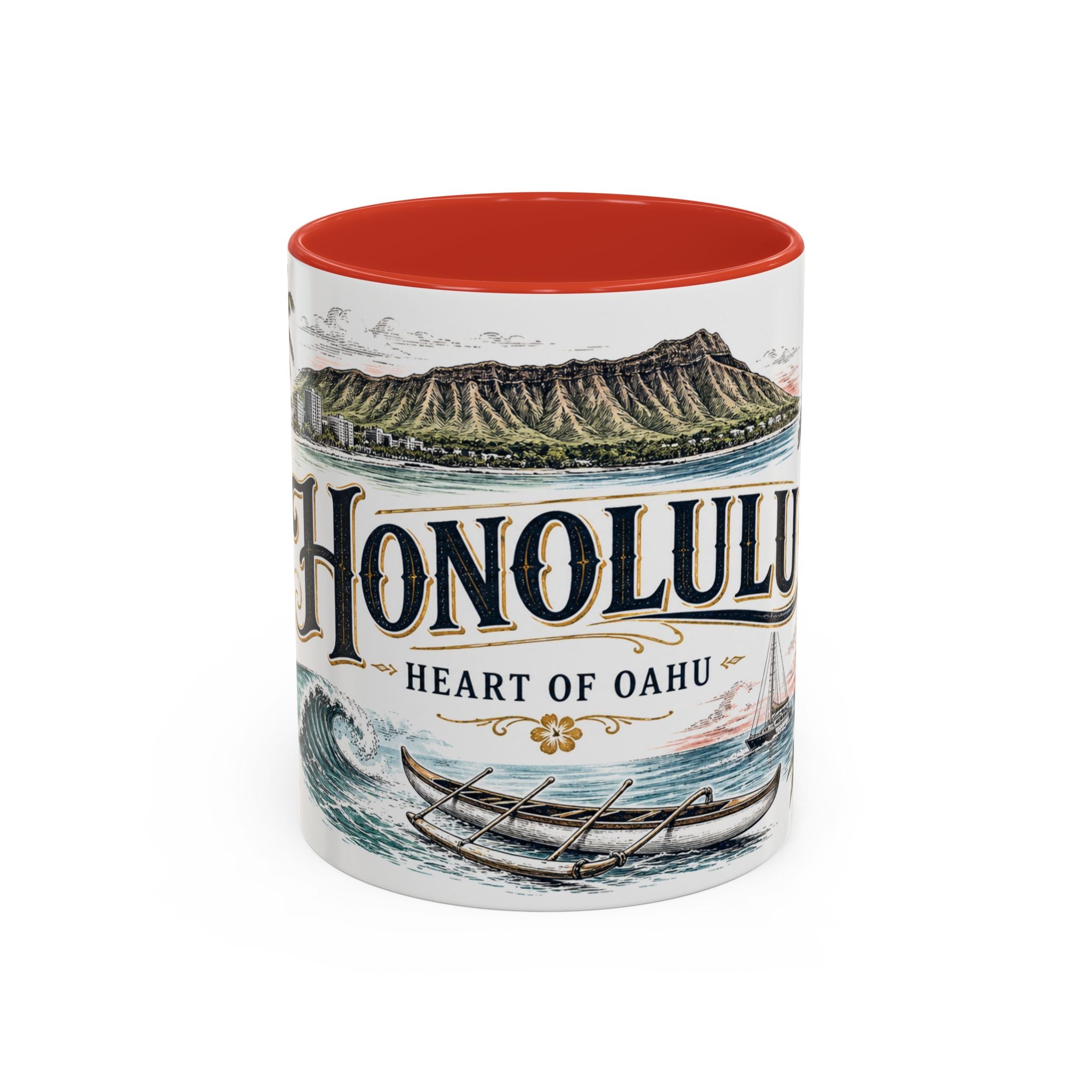 Honolulu Coffee Mug | United States Travel Souvenir | Vintage Illustrated City Gift | 11 oz 15 oz Accent Mug
