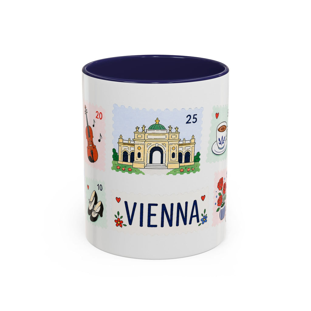 Vienna Coffee Mug | Postage Stamp Collage Mug | Travel Souvenir Accent Cup 11oz 15oz