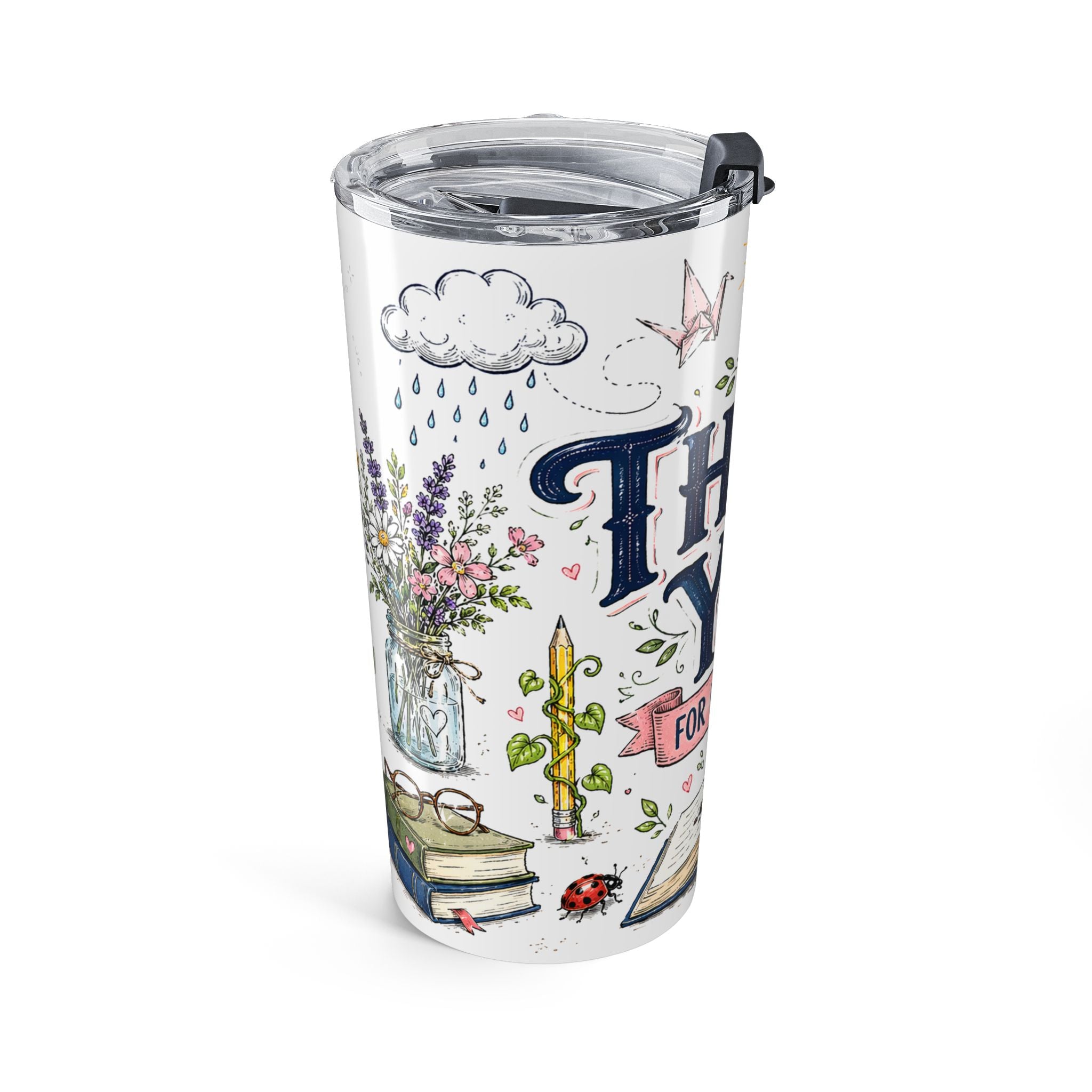Thank You Teacher 20oz Tumbler | For Helping Me Grow Appreciation Gift | Insulated Stainless Steel Travel Cup