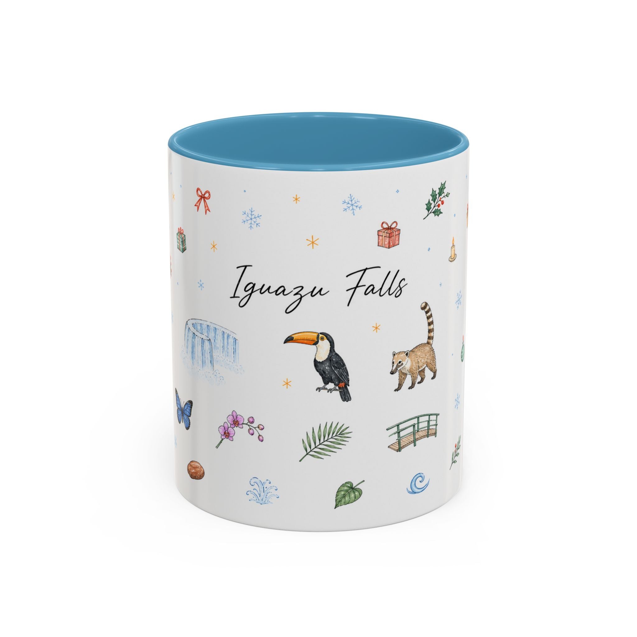 Iguazu Falls Christmas Mug | Watercolor Travel Souvenir | Holiday Gift | Accent Ceramic Coffee Cup 11oz 15oz