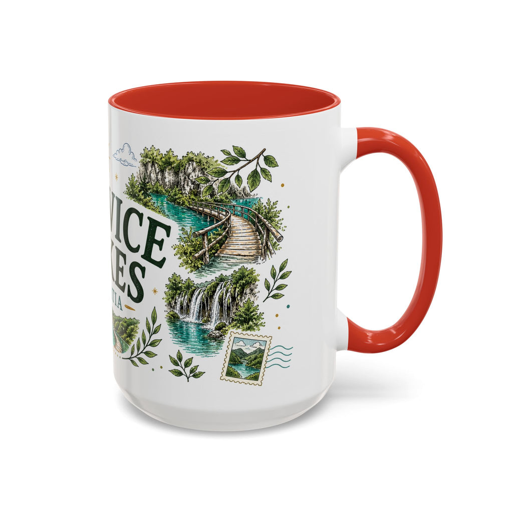 Plitvice Lakes Coffee Mug | Travel Destination Souvenir Gift | Accent Color Ceramic 11oz 15oz