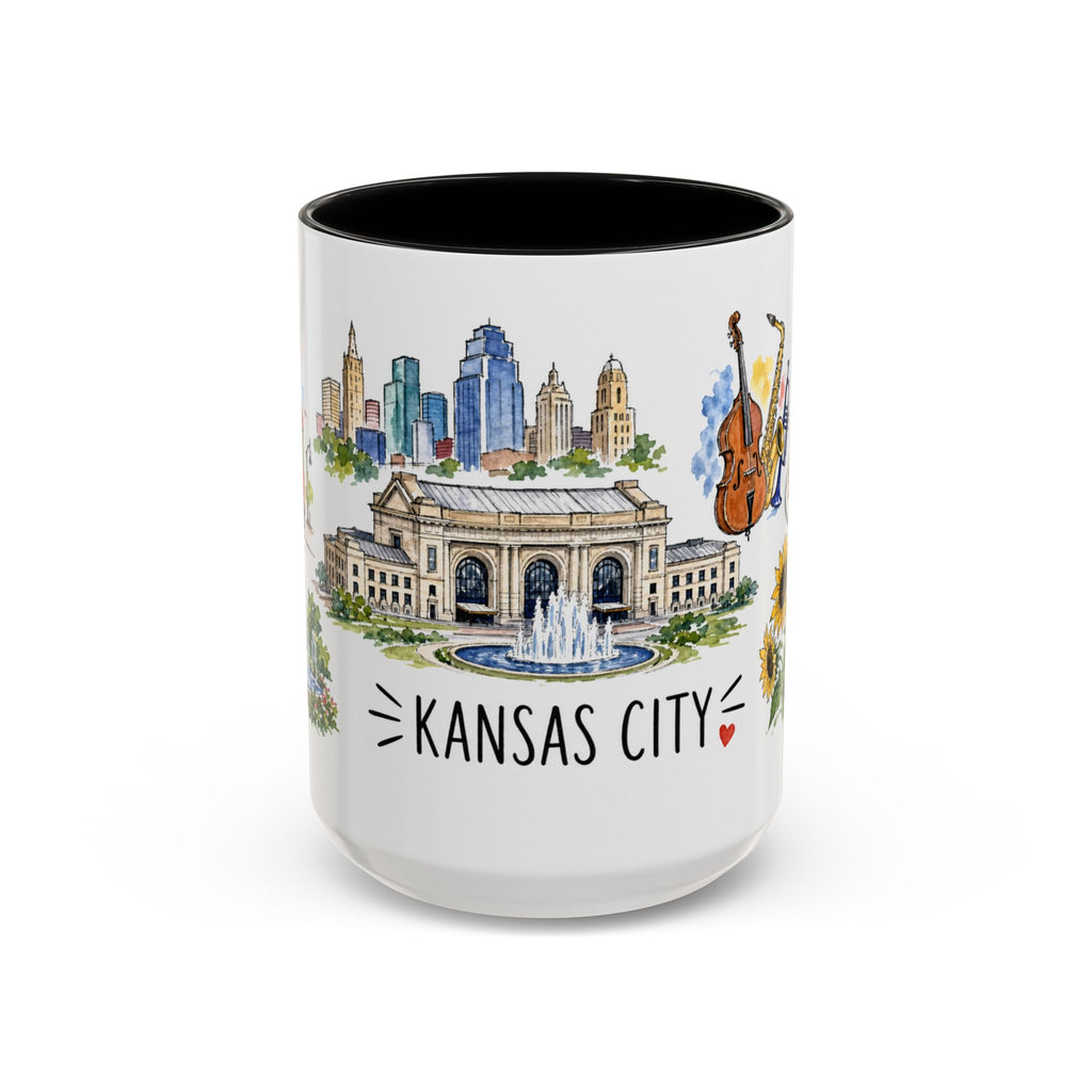 Kansas City Illustrated Travel Mug | City Souvenir Accent Coffee Mug | 11oz 15oz Ceramic Cup