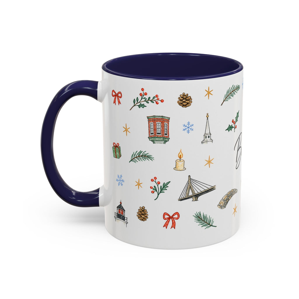 Boston Christmas Mug | Watercolor Travel Souvenir | Holiday Gift | Accent Ceramic Coffee Cup 11oz 15oz