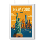 New York Statue of Liberty United States Framed Poster | Vintage Travel Wall Art | Black Walnut White Frame | 16x24 20x30