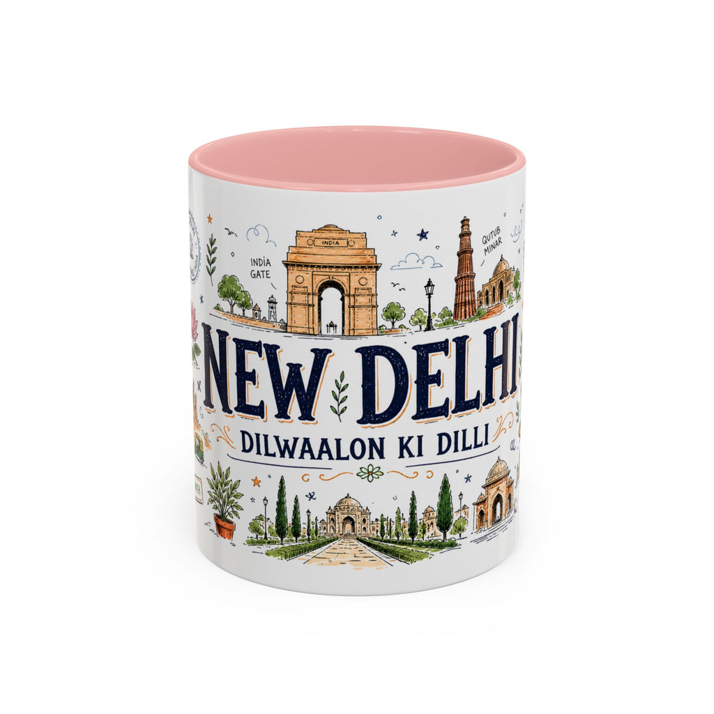 New Delhi Coffee Mug | India Souvenir Travel Gift | Accent Color Ceramic 11oz 15oz