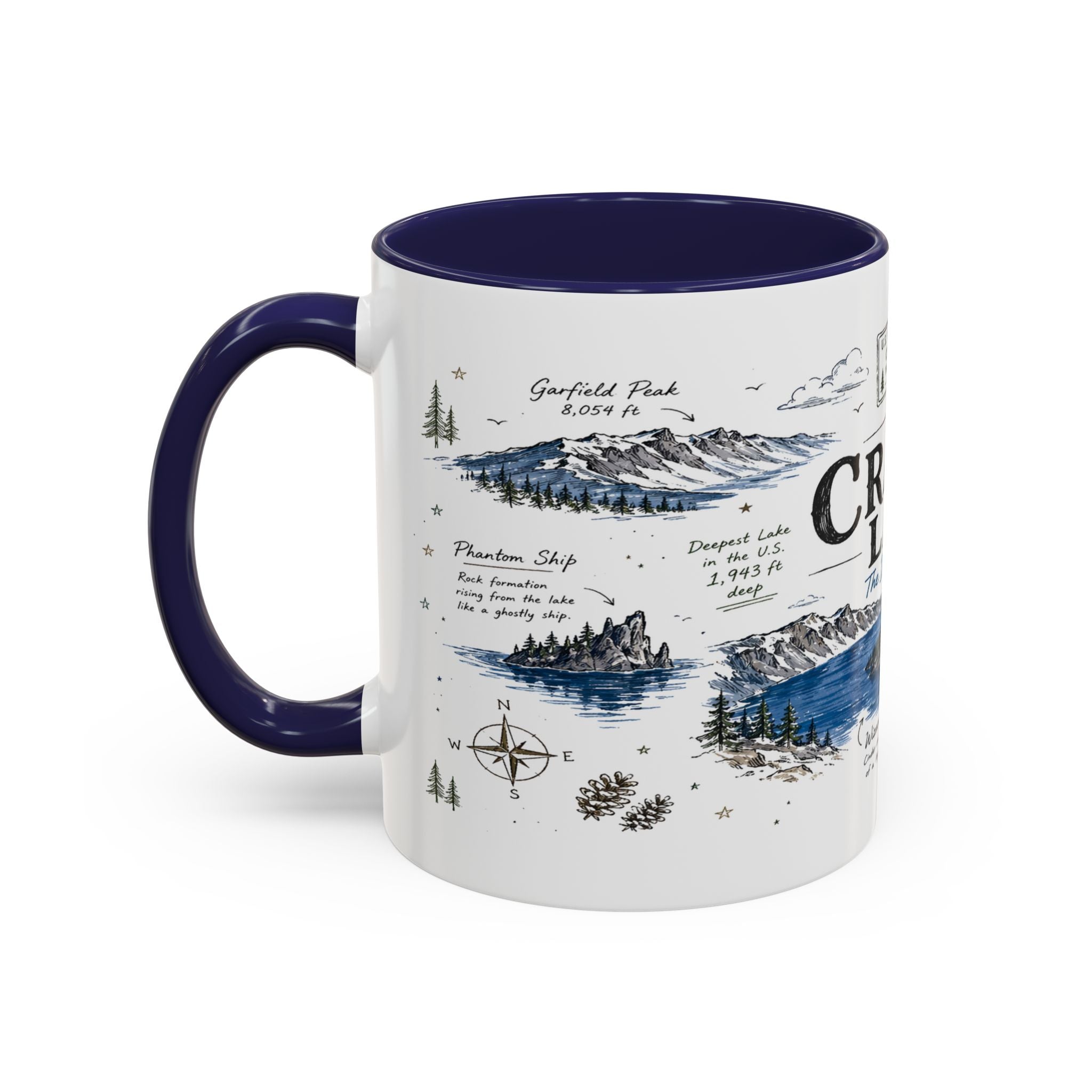 Crater Lake National Park Coffee Mug | Oregon Volcano Blue Lake Hiking Gift | Accent Color Ceramic 11oz 15oz
