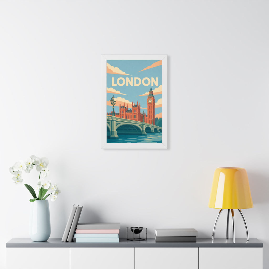 London Westminster United Kingdom Framed Poster | Vintage Travel Wall Art | Black Walnut White Frame | 16x24 20x30