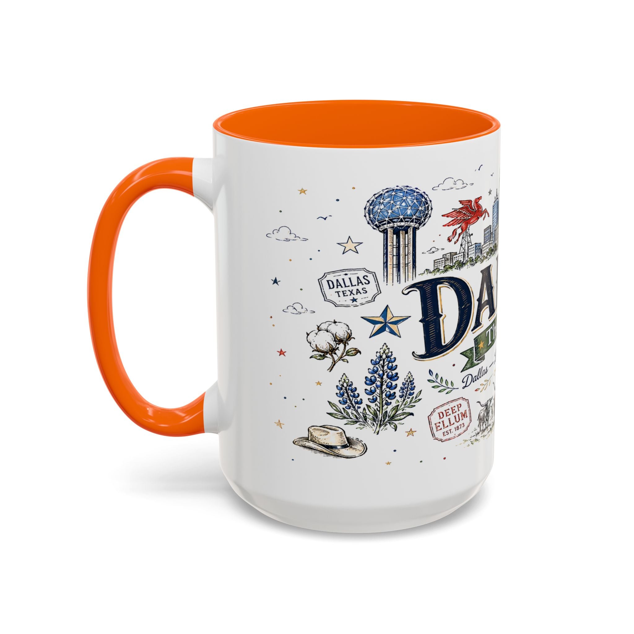 Dallas Coffee Mug | Texas Souvenir City Gift | Accent Color Ceramic 11oz 15oz
